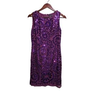 Purple sequence and‎ silk dress by Aiden Mattocks sleeveless above the knee SZ 2
